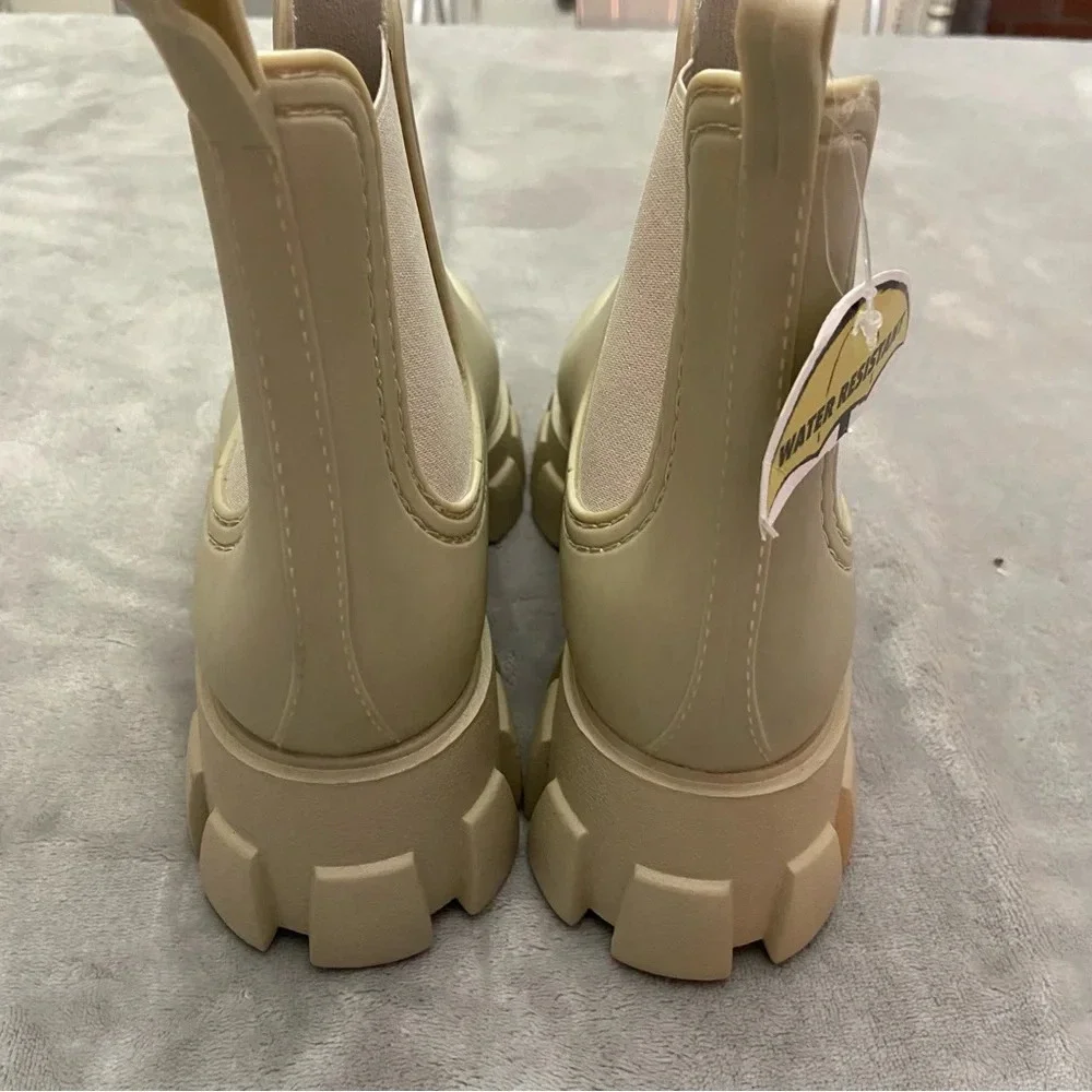 New! Jeffrey Campbell Pleu Platform Lug Sole Chelsea Rain Boot in Cream